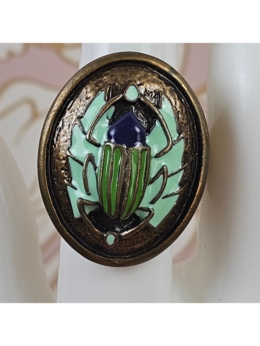 JewelMint Scarab Beetle Enamel Statement Ring Size 6 Egyptian Revival